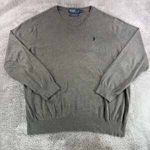 Polo Ralph Lauren Men's Cotton V-Neck Sweater Gray Classic Pullover XLT Tall